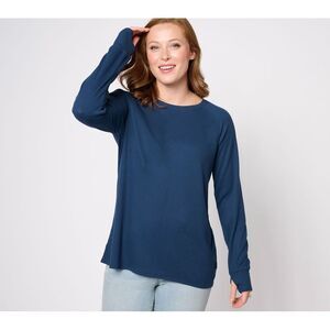 Maya J Women's Top Plus Sz 2X Silky Waffle Ballet Neck Seamed Blue A617217